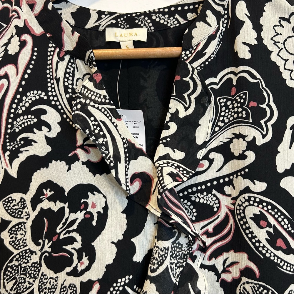 Laura Paisley Print Ruffle Front Blouse Black White Pattern - Picture 9 of 13